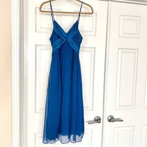 Anthropologie Moulinette Soeurs 100% silk sz 14 blue after party evening dress